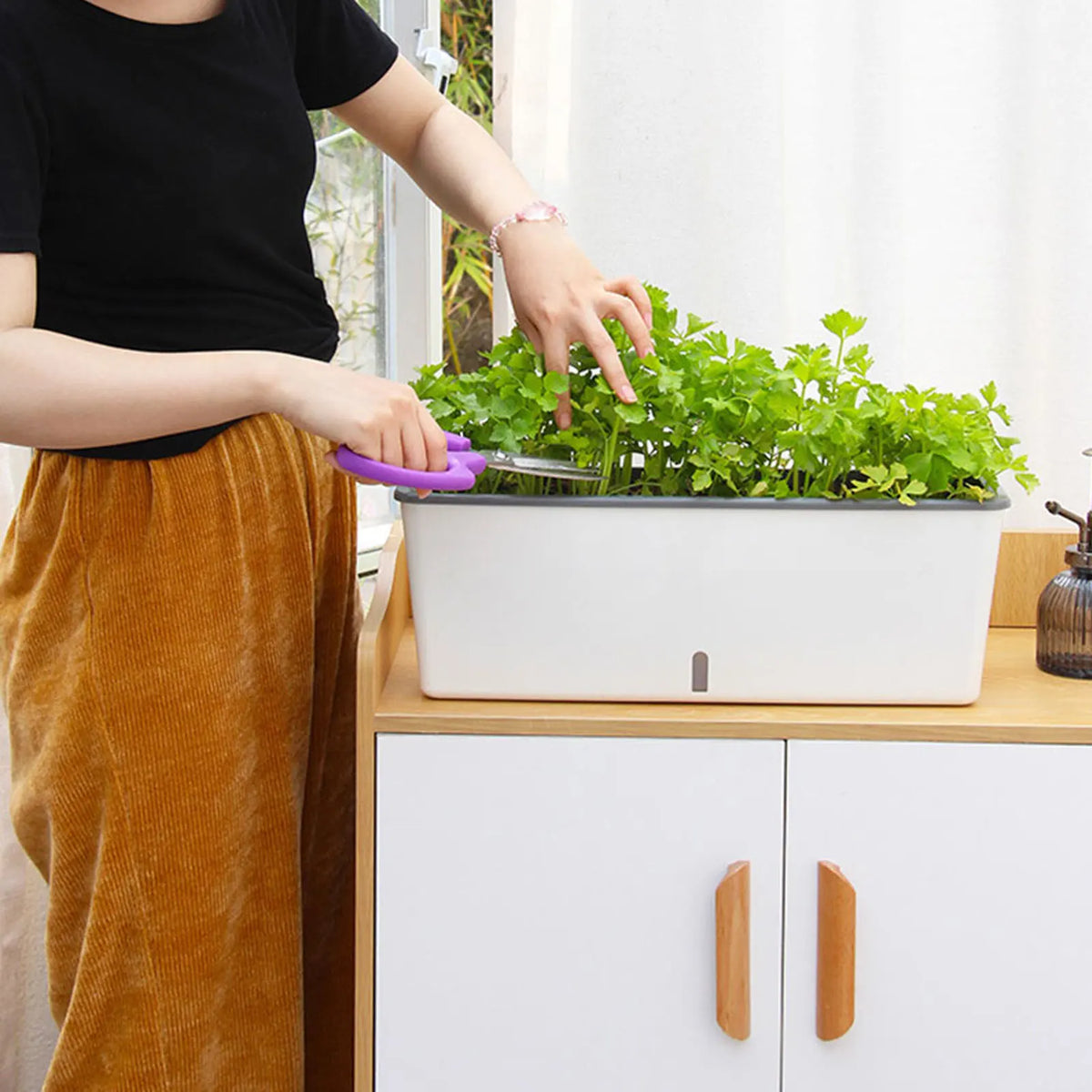 Selbstbewässernder Pflanzkasten 43,5cm Wasserstandsanzeiger Kunststoff Außen Balkon Fensterbank Blumenkasten Kräuterkasten Garten | Sansoti