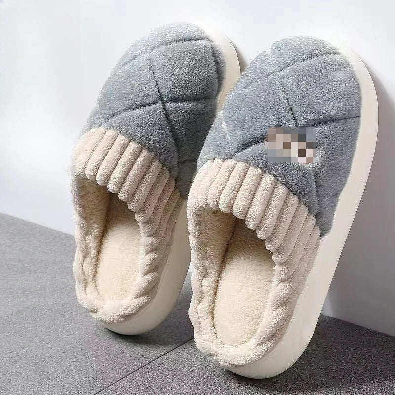 Chaussons d’intérieur en peluche à motif à carreaux, semelle épaisse, unisexes, confortables, doux, chauds et antidérapants | Sansoti
