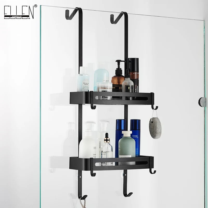 Shower Rack Aluminum Black Silver 2 or 3 Layers Hanging Shower Door Bathroom Cabinet No Drilling Shampoo Holder Storage Rack Bathroom Organizer | Sansoti