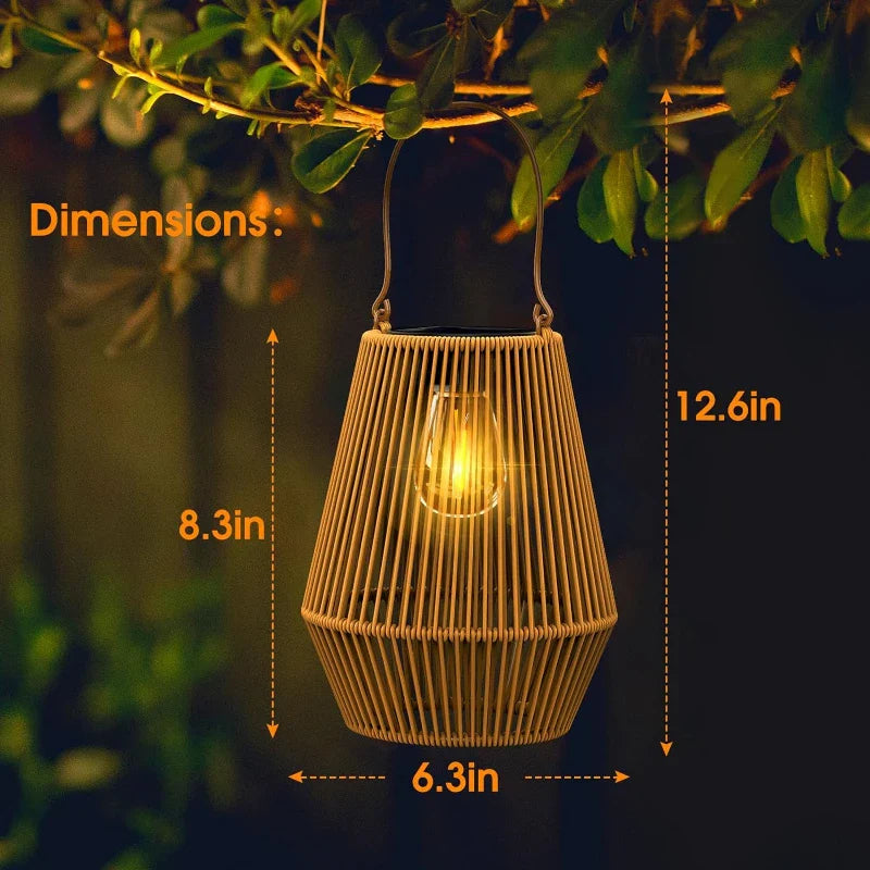 Rattan Solar Lantern with LED Lighting for Garden and Terrace - Waterproof IP65 with Automatic Dusk Sensor | Sansoti