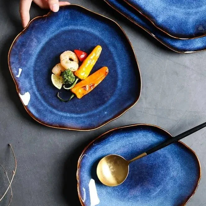 Handmade Porcelain Dinnerware Set 4-Piece Unique Color Patterns Microwave and Dishwasher Safe for Daily Use | Sansoti