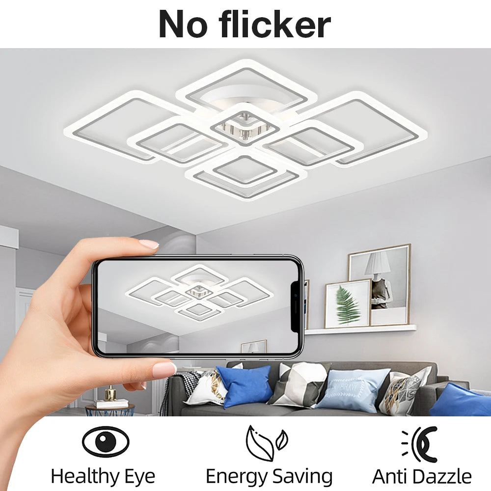 LED-Deckenlampe Dimmbar Quadratisch Acryl Weiß Fernbedienung Wohnzimmer Schlafzimmer Modern 35W-160W Deckenleuchte Arbeitszimmer | Sansoti