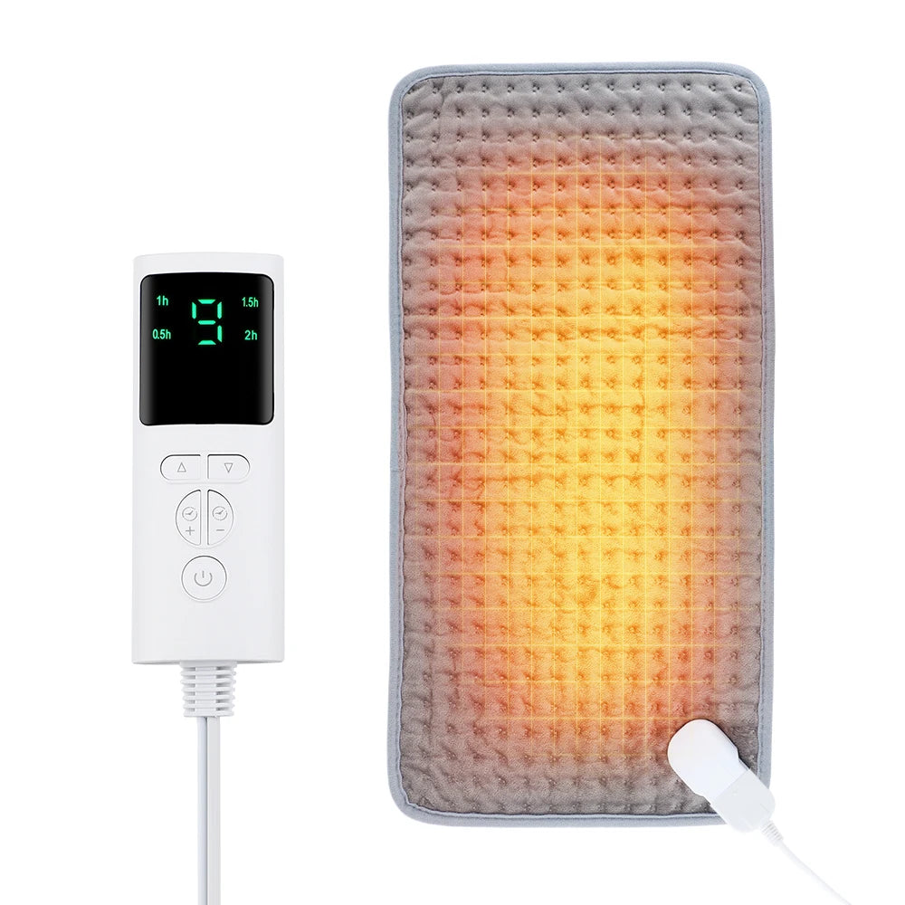 Verwarmingskussen 60x30 cm Elektrisch Grijs Microplush Verstelbaar Warmte 10 Standen Zacht Draagbaar | Sansoti
