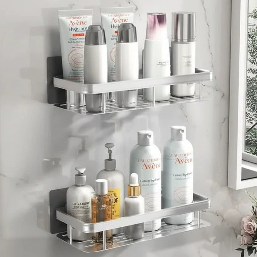 Bathroom Shelf Self-Adhesive No Drilling ABS Stainless Steel Corner Shelf Shower Scandinavian Modern | Sansoti