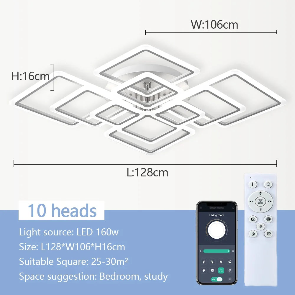 LED-Deckenlampe Dimmbar Quadratisch Acryl Weiß Fernbedienung Wohnzimmer Schlafzimmer Modern 35W-160W Deckenleuchte Arbeitszimmer | Sansoti