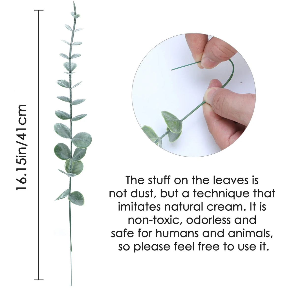 Kunstzweig Eukalyptus Grün Natur – Dekorativer künstlicher Eukalyptuszweig für Vase – Botanisches Arrangement Accessoire 41 cm | Sansoti