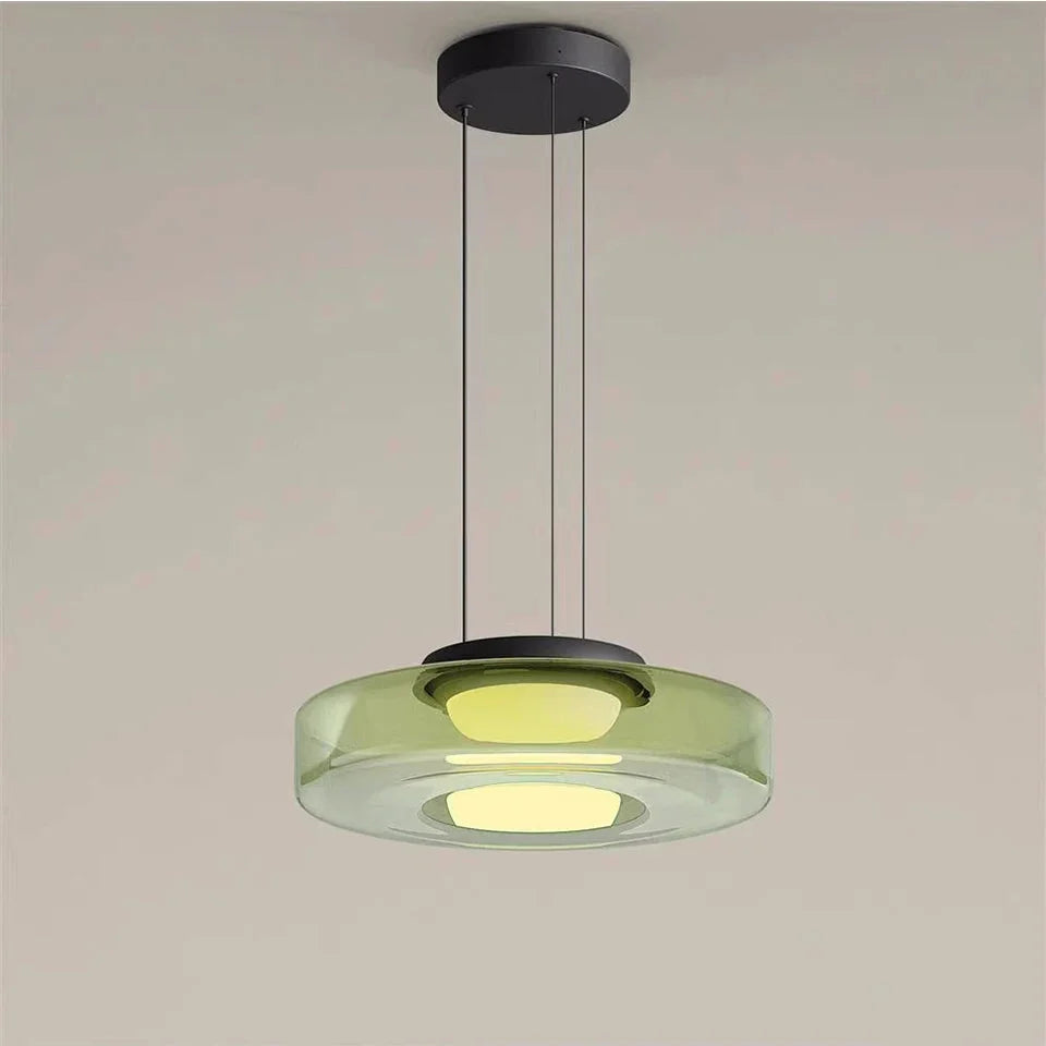 Mehrschichtige Glas-Hängeleuchte im skandinavischen Design, transparent, rauchgrau, bernsteinfarben, grün, verstellbar, für Esstisch und Wohnzimmer | Sansoti