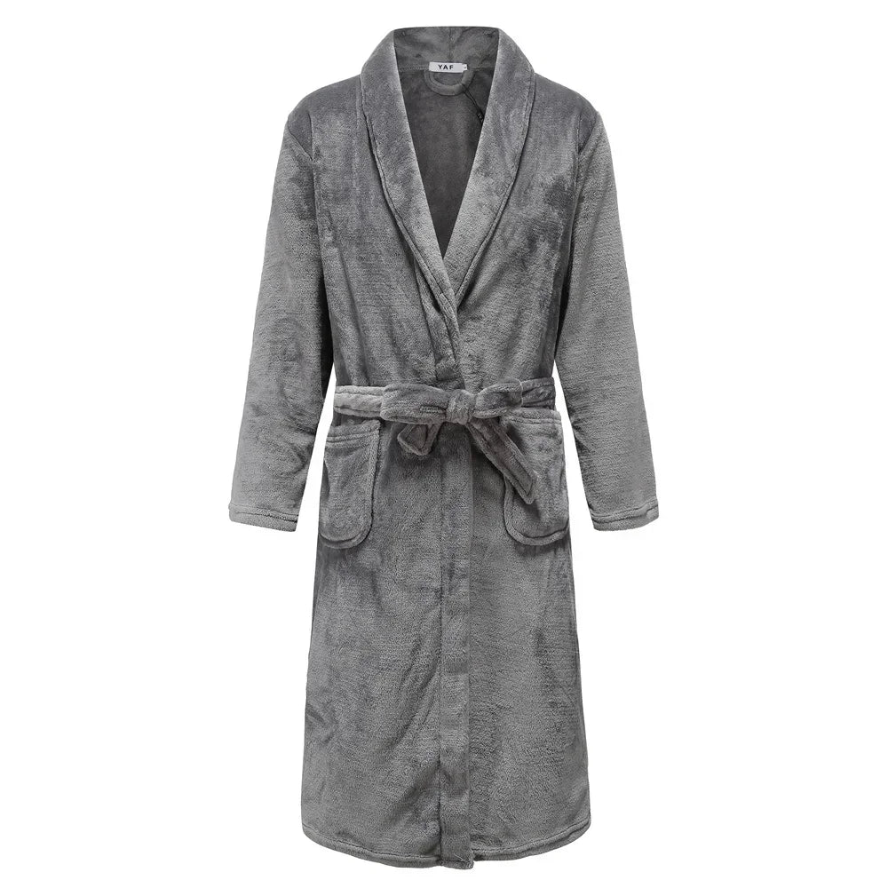 Zachte Fleece Herenbadjas Kimono Stijl Lang Model voor Herfst Winter Lounge Thuiskleding Comfortabel | Sansoti