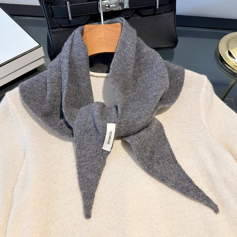 Driehoekige Wollen Sjaal 100% Natuurlijke Wol Dikke Wintersjaal Effen Kleuren Gebreid Dames Omslagdoek | Sansoti