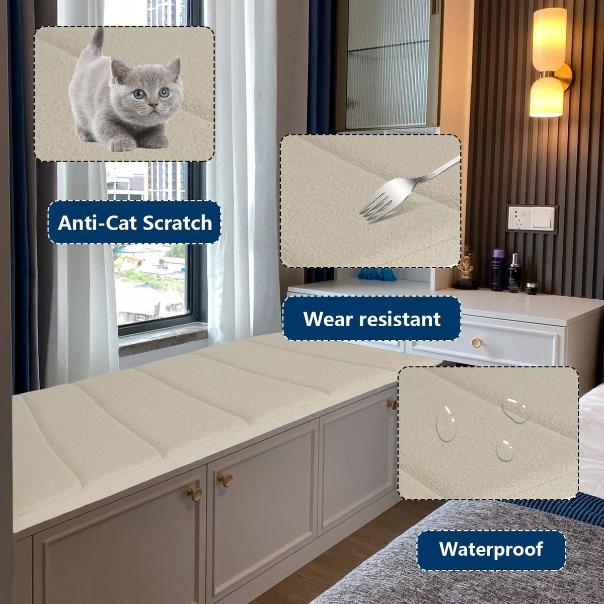 Teddy Fluwelen Bankzitkussen Antislip Rechthoekig Bruin Grijs Groen voor Bank Erker Balkon Lounge Sofa | Sansoti