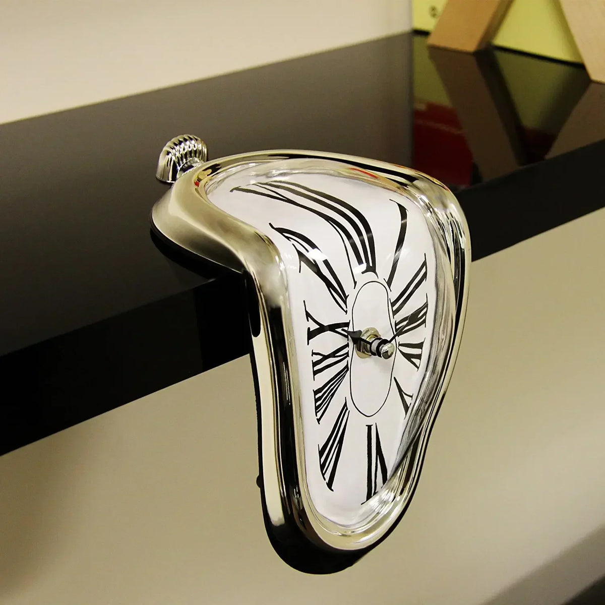 Melting Clock Salvador Dali Style 18x12x15cm Plastic Aluminum Surreal Decorative Clock Shelf Table Living Room Gift | Sansoti