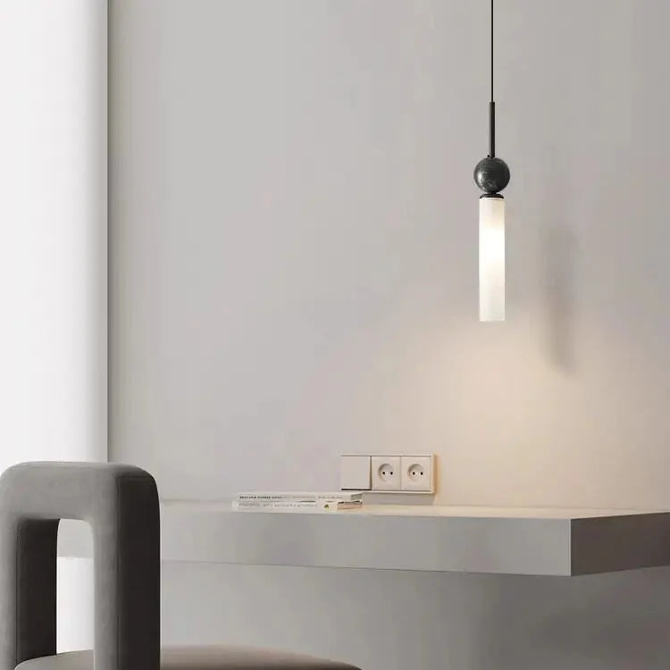 Hanglamp Marmer Buis Cilinder Zwart Goud Warm Koud Licht Design Verlichting Eetkamer Slaapkamer Woonkamer | Sansoti