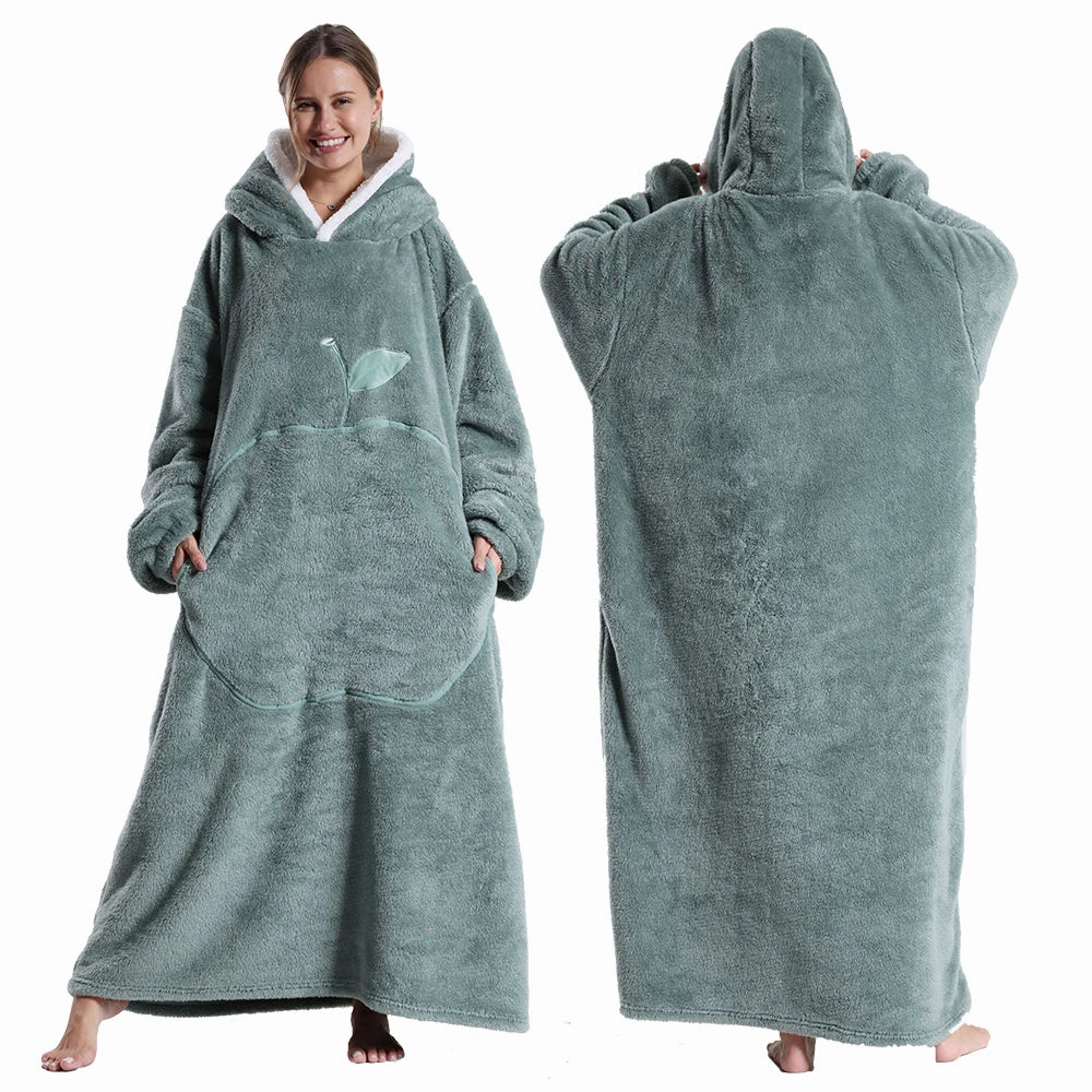 Oversized Hoodie Blanket Sherpa Fleece Hood Sleeves Relaxed Clothing Adults Winter Warmth Comfort Loungewear | Sansoti