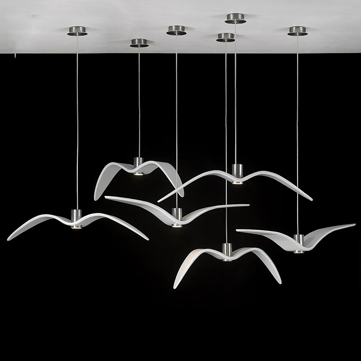 Suspension LED design oiseau résine aluminium blanc noir 3000K 4000K 6000K salon lampe pendante minimaliste organique plafonnier | Sansoti