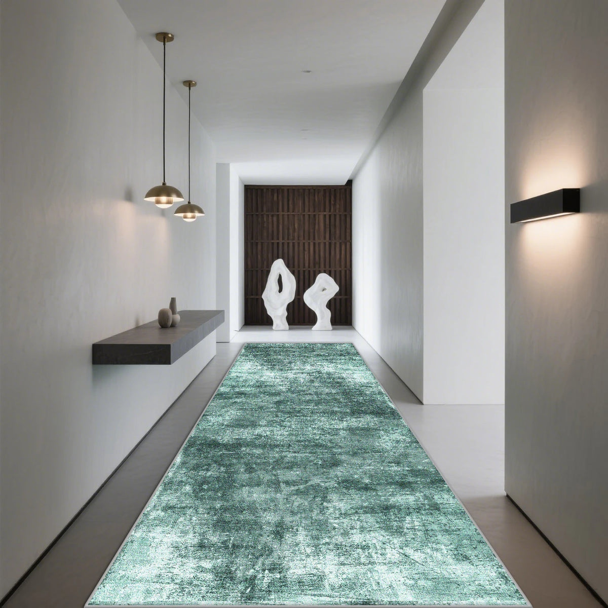 Grey Runner Non-Slip Polyester Hallway Runner with Modern Geometric Pattern for Hallway, Staircase, Entrance, Living Room | Sansoti