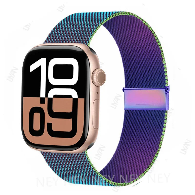 Mediolański pasek do zegarka z siatki ze stali nierdzewnej, regulowany, z magnetycznym zapięciem, do smartwatcha 38–49 mm, akcesorium na nadgarstek | Sansoti