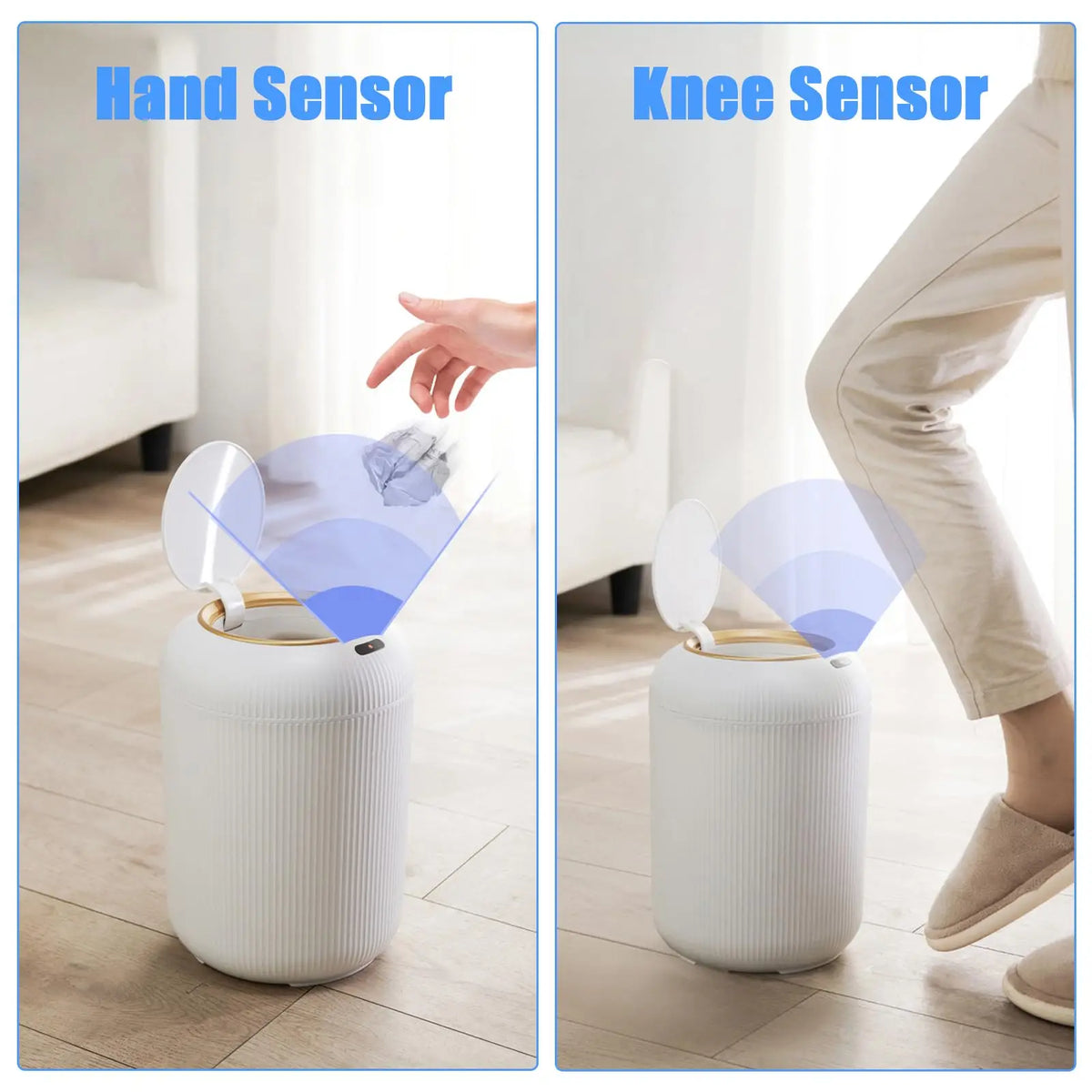 Trash Can Sensor Automatic 10L White Green Black Wooden Legs Living Room Bathroom 0.3s Infrared Lid Smart Garbage Bin Kitchen | Sansoti