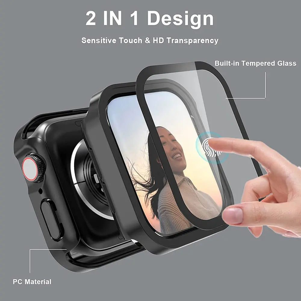 Beschermhoes met Gehard Glas voor Smartwatch 40mm 41mm 44mm 45mm Zwart Zilver Transparant Horloge Case | Sansoti