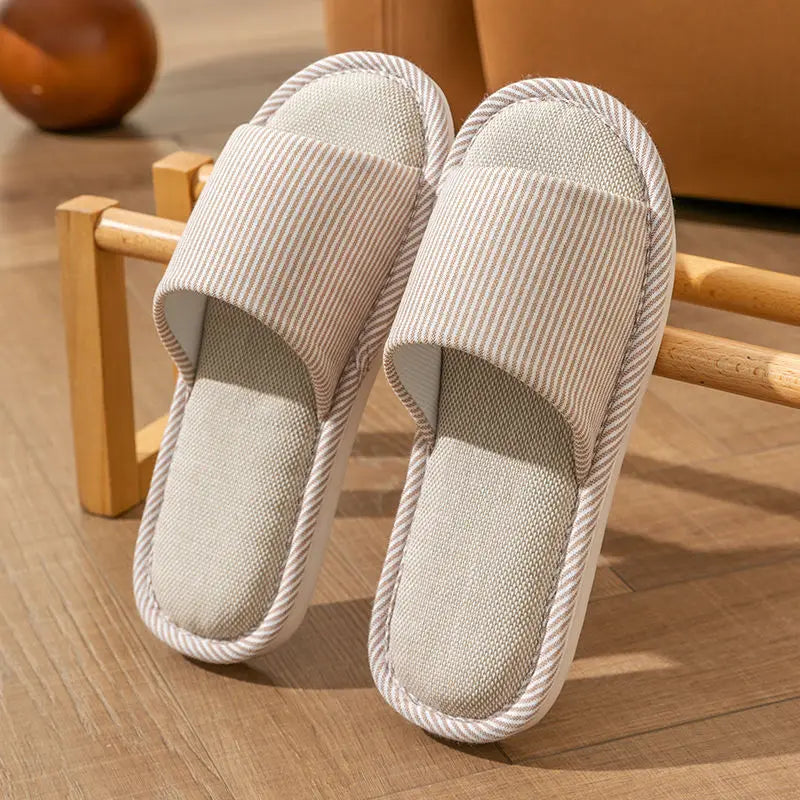 Linen Unisex House Slippers Lightweight Indoor Open Sole Breathable Comfortable Slippers Four Seasons | Sansoti