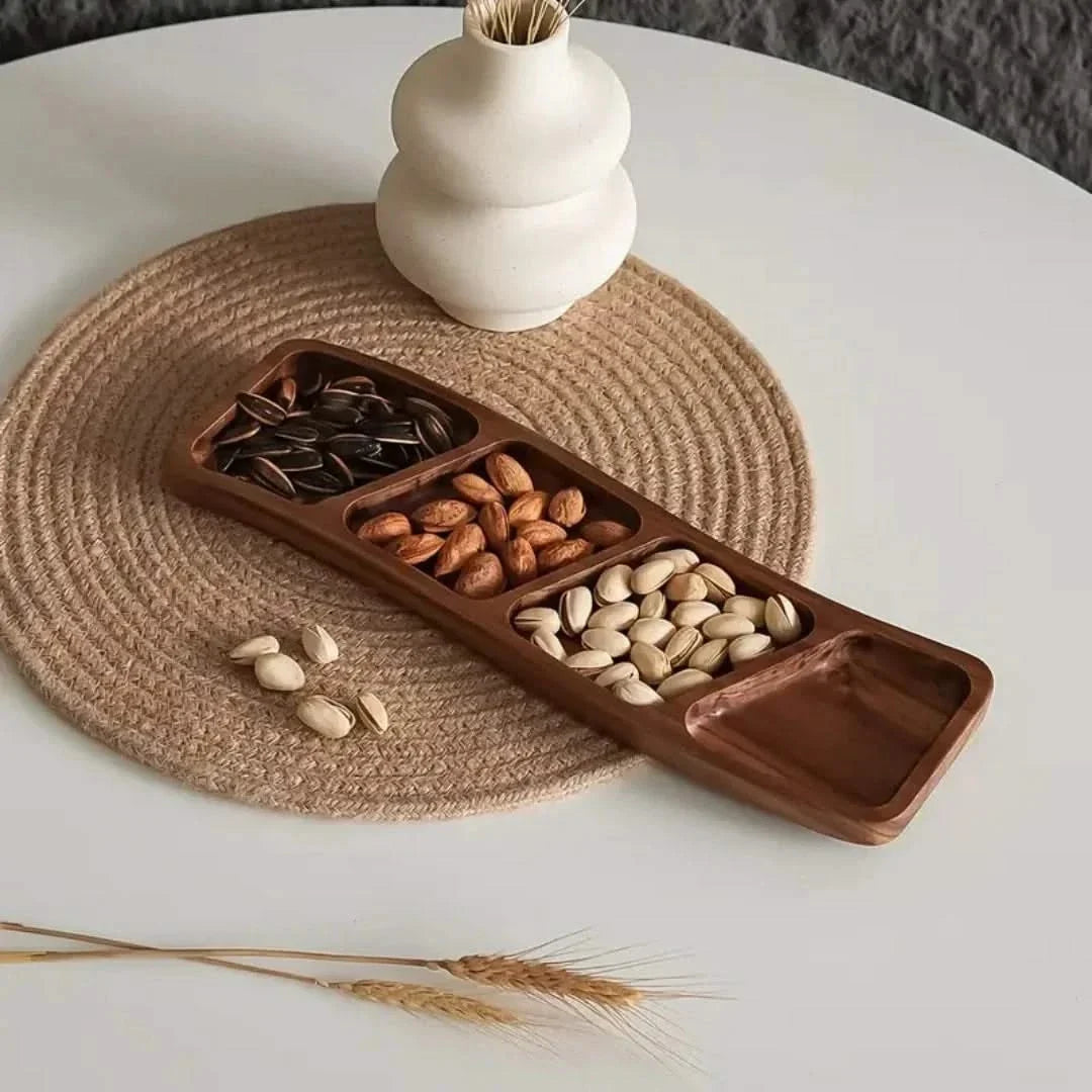 Wooden Serving Tray with Sections, 3 or 4 Compartments, Natural Presentation Platter for Snacks, Serving Board, Kitchen | Sansoti