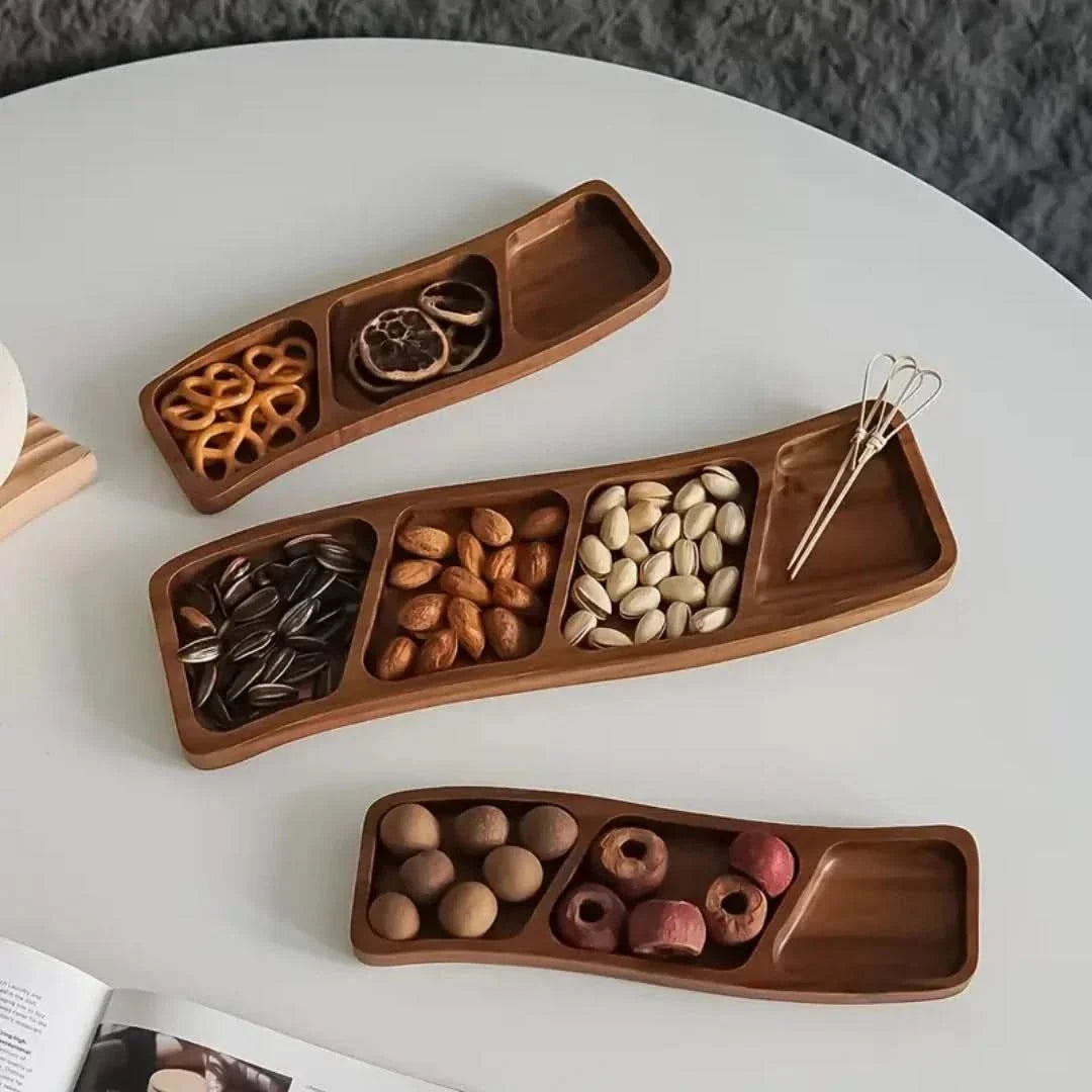 Wooden Serving Tray with Sections, 3 or 4 Compartments, Natural Presentation Platter for Snacks, Serving Board, Kitchen | Sansoti