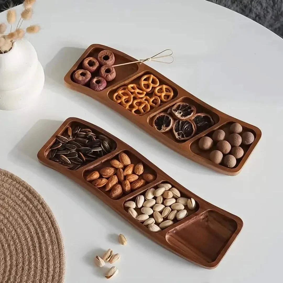 Wooden Serving Tray with Sections, 3 or 4 Compartments, Natural Presentation Platter for Snacks, Serving Board, Kitchen | Sansoti