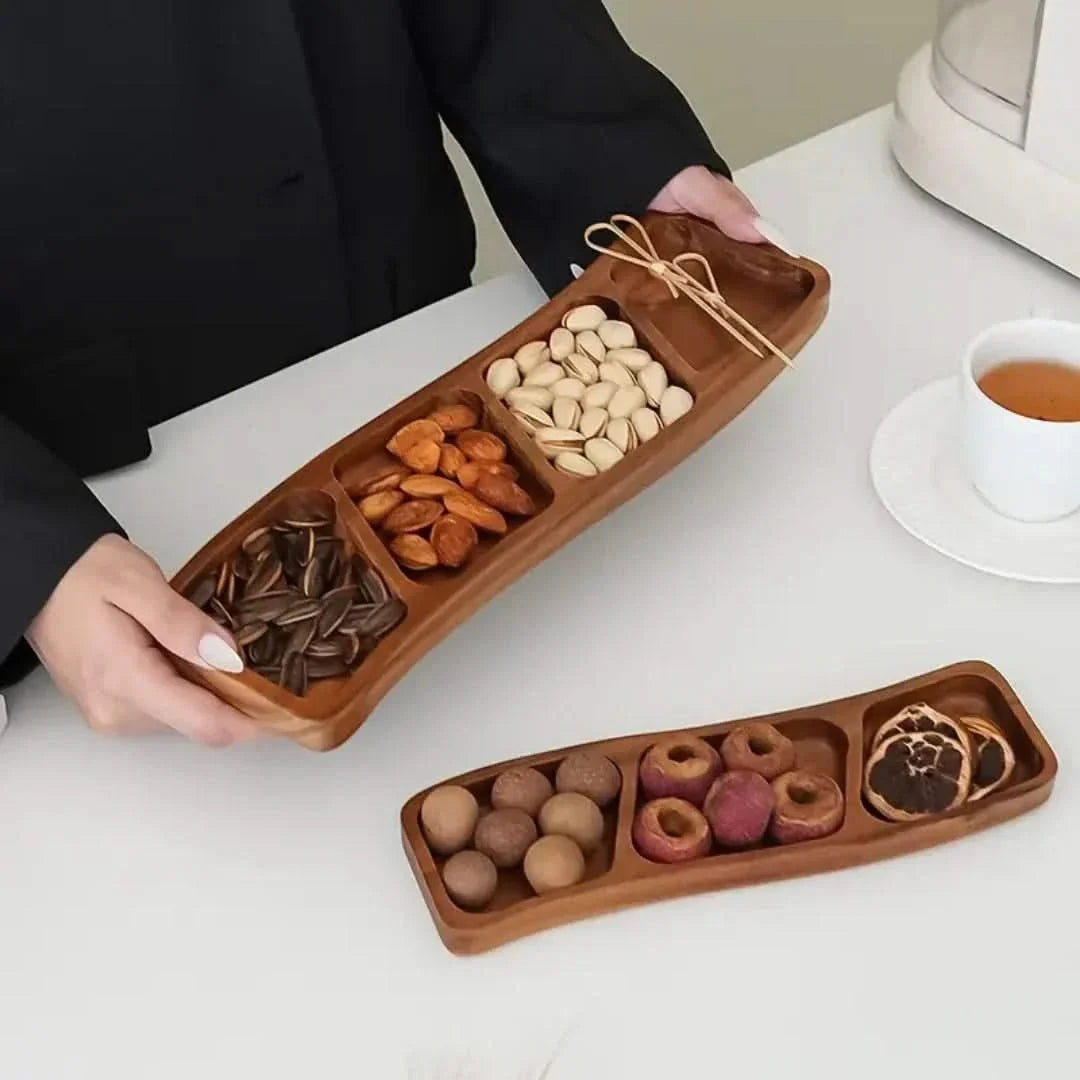 Wooden Serving Tray with Sections, 3 or 4 Compartments, Natural Presentation Platter for Snacks, Serving Board, Kitchen | Sansoti