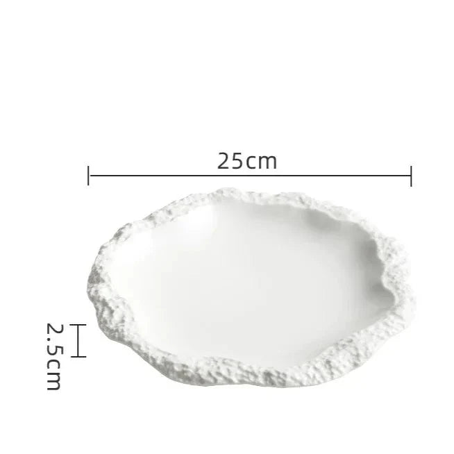 Ceramic Plate with Rock Texture Edge Finish – For Table Decoration and Daily Use | Sansoti