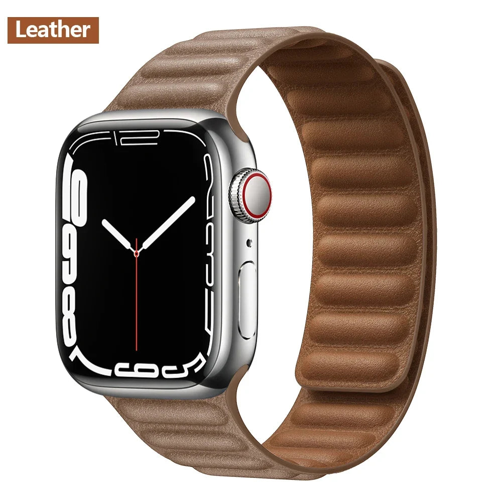 Leather Watch Band with Magnetic Closure 38-49mm Adjustable Smartwatch Accessory Wristband Stylish | Sansoti