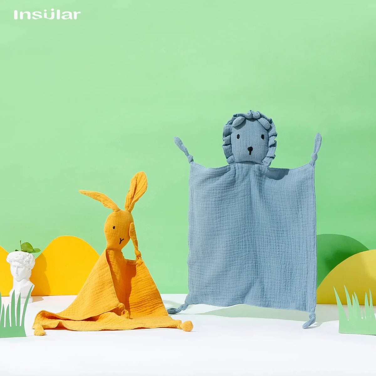 Doudou en coton avec tête d’animal pour bébé | Aide au sommeil douce pour nouveau-nés, cadeau de naissance, doudou réconfortant, jouet | Sansoti