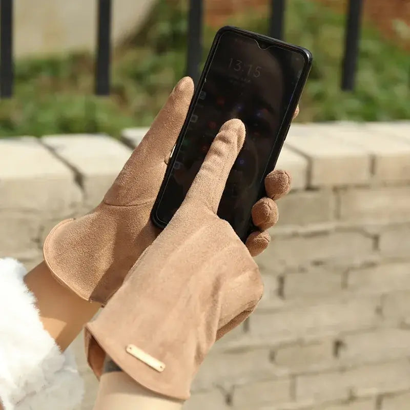 Suède Winterhandschoenen Touchscreen Dames Heren Warm Winddicht Rijhandschoenen Beige Zwart Roze Grijs Winter | Sansoti