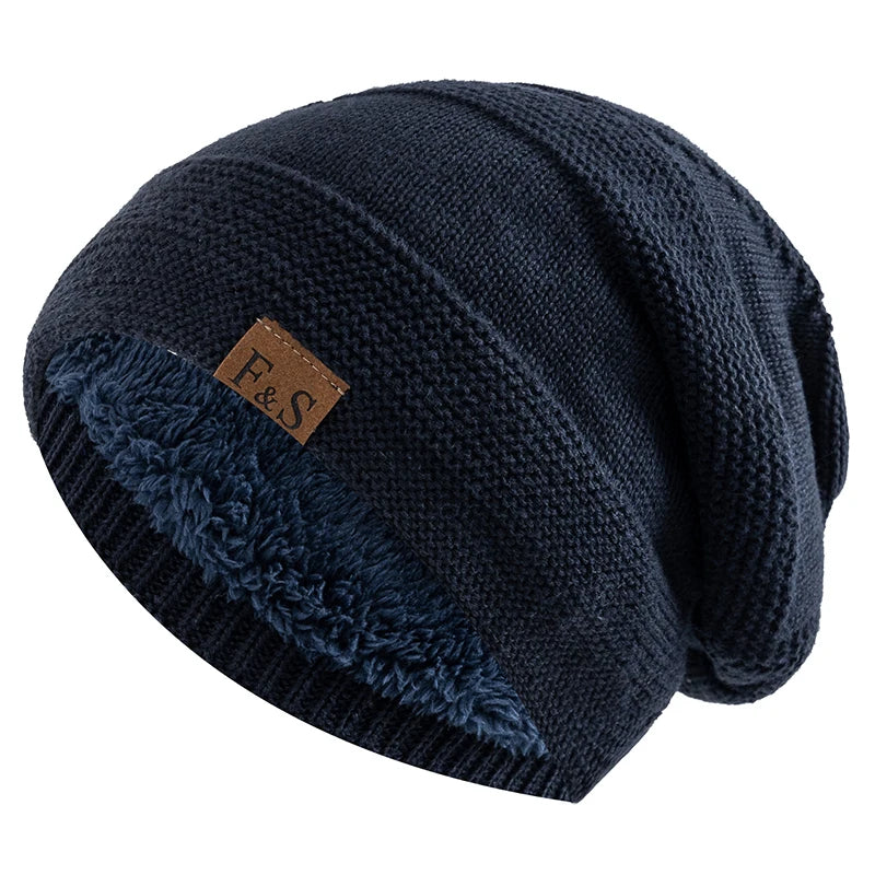 Gestrickte Slouchy-Beanie-Wintermütze mit Fleecefutter, Unisex, lässige Streetwear, für Erwachsene, Kopfumfang 56-60cm | Sansoti