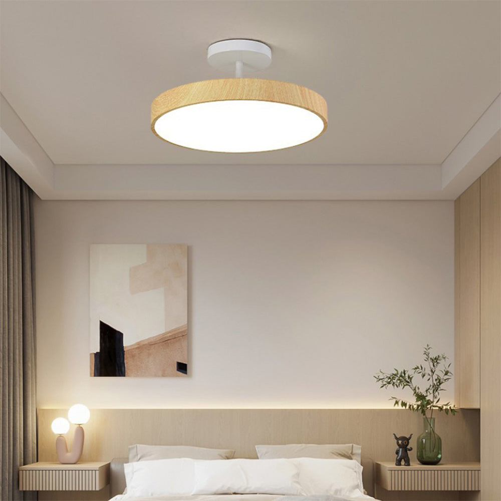 LED Deckenleuchte Holzoptik Gold Rund Halbaufbau Wohnzimmer Schlafzimmer Esszimmer Design Deckenbeleuchtung | Sansoti