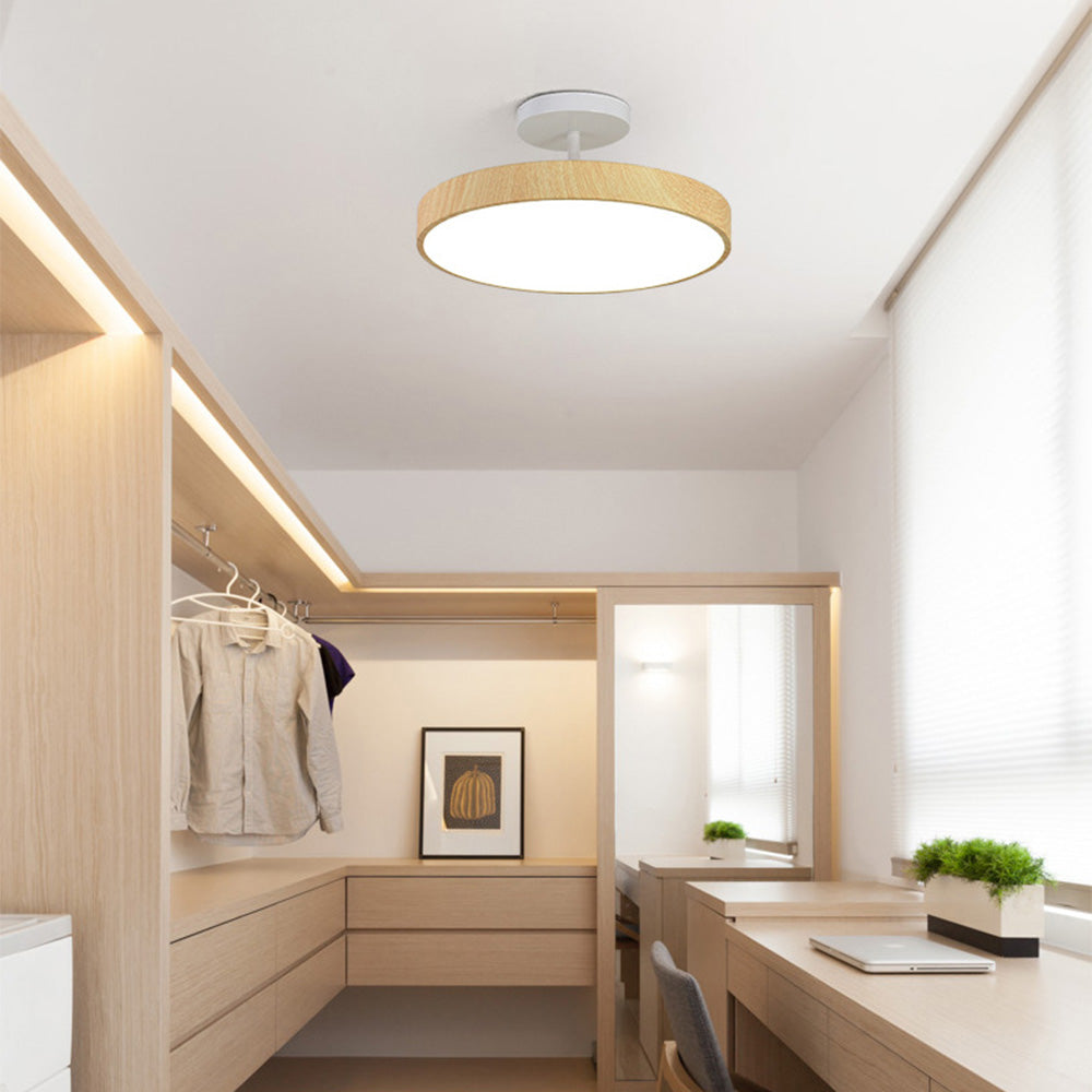 LED Deckenleuchte Holzoptik Gold Rund Halbaufbau Wohnzimmer Schlafzimmer Esszimmer Design Deckenbeleuchtung | Sansoti