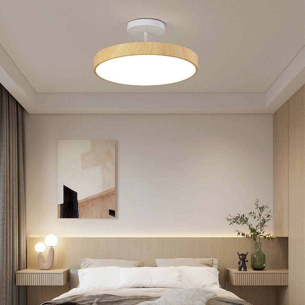 LED Deckenleuchte Holzoptik Gold Rund Halbaufbau Wohnzimmer Schlafzimmer Esszimmer Design Deckenbeleuchtung | Sansoti