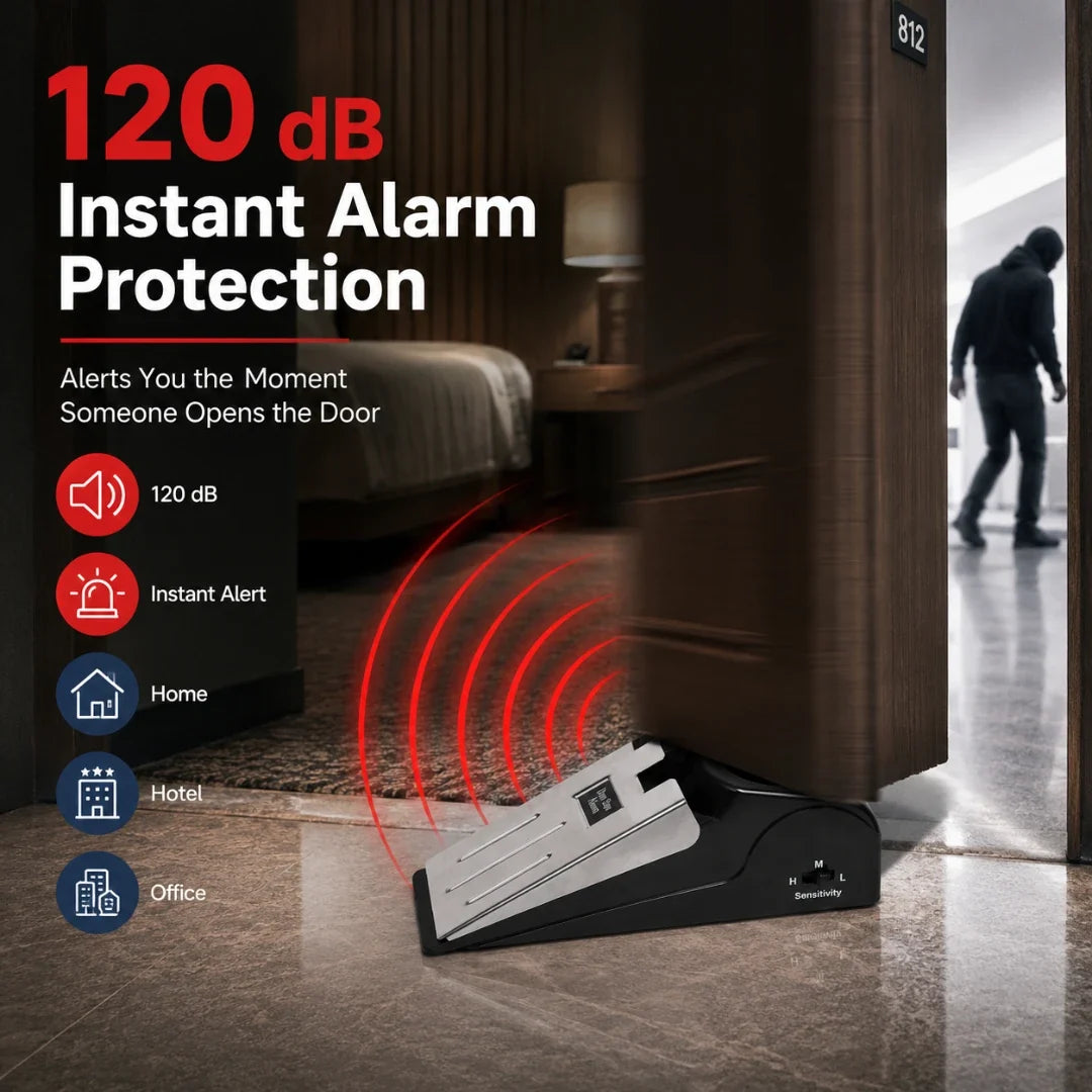 Deurwig met 120dB Trilalarm Verstelbare Gevoeligheid Veiligheid Thuis Hotel Reis Draagbaar Compact Beveiliging | Sansoti