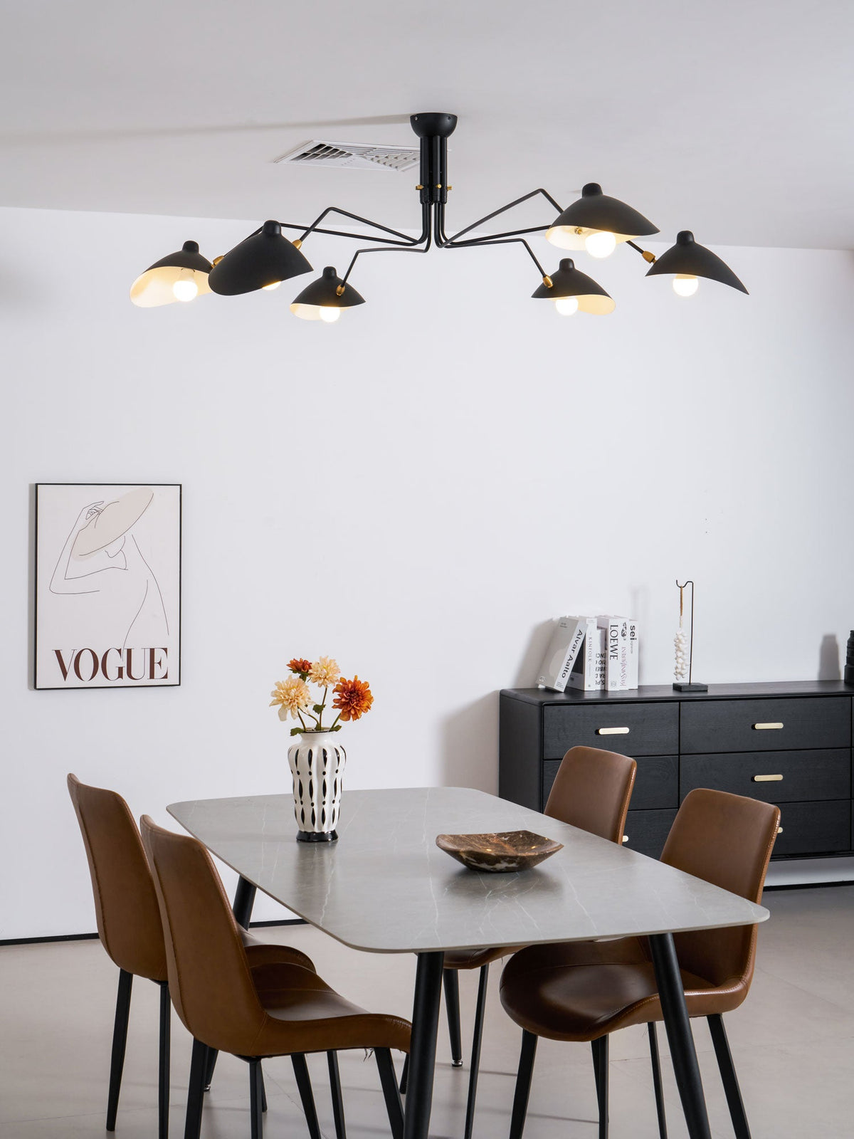 Spider Ceiling Lamp 3 Arms Mid-Century Modern Brass Adjustable Black White Large Space Restaurant Loft Steel Fixture Inspired Design | Sansoti
