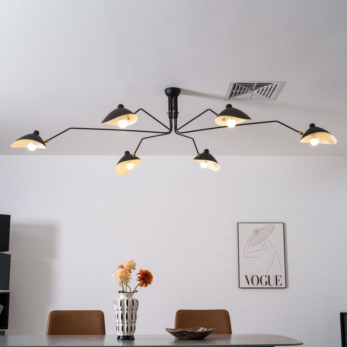 Spider Ceiling Lamp 3 Arms Mid-Century Modern Brass Adjustable Black White Large Space Restaurant Loft Steel Fixture Inspired Design | Sansoti