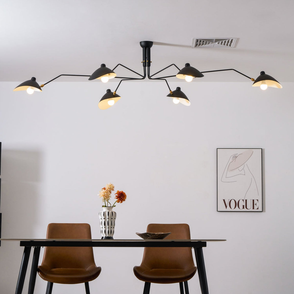 Spider Ceiling Lamp 3 Arms Mid-Century Modern Brass Adjustable Black White Large Space Restaurant Loft Steel Fixture Inspired Design | Sansoti