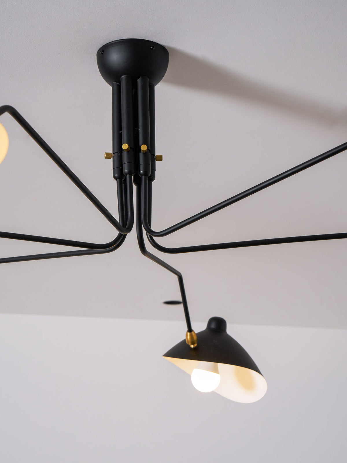 Spider Ceiling Lamp 3 Arms Mid-Century Modern Brass Adjustable Black White Large Space Restaurant Loft Steel Fixture Inspired Design | Sansoti