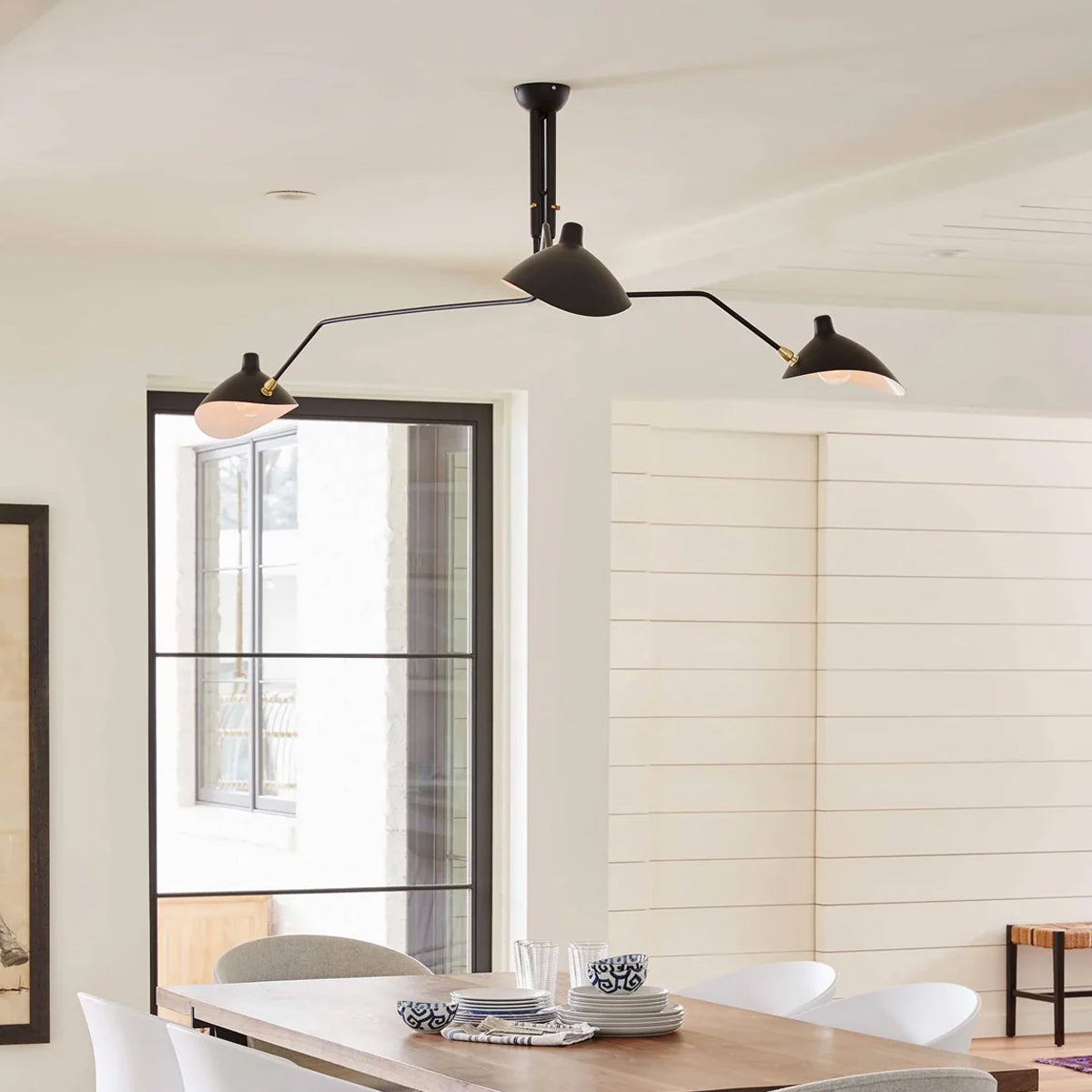 Spider Ceiling Lamp 3 Arms Mid-Century Modern Brass Adjustable Black White Large Space Restaurant Loft Steel Fixture Inspired Design | Sansoti