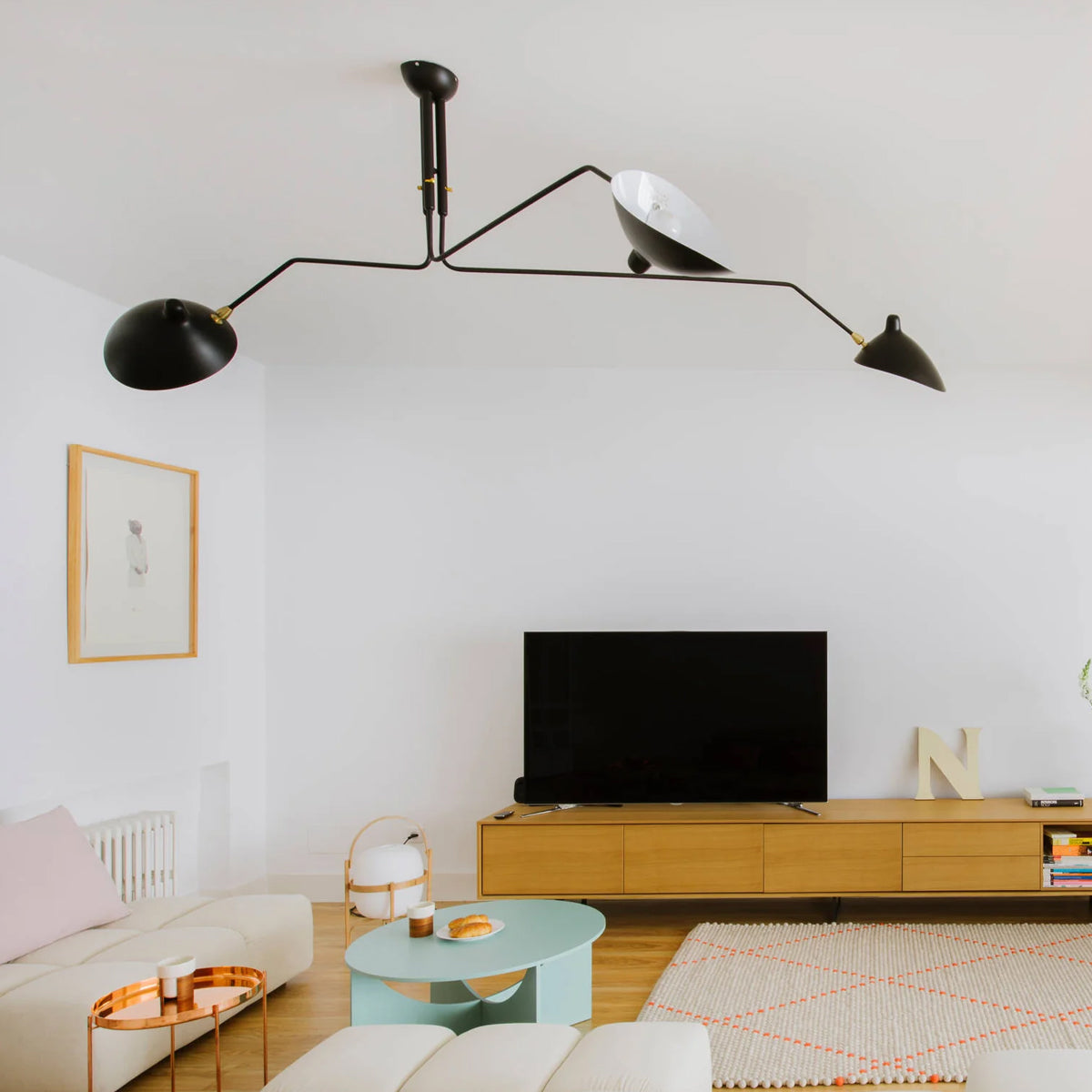 Spider Ceiling Lamp 3 Arms Mid-Century Modern Brass Adjustable Black White Large Space Restaurant Loft Steel Fixture Inspired Design | Sansoti