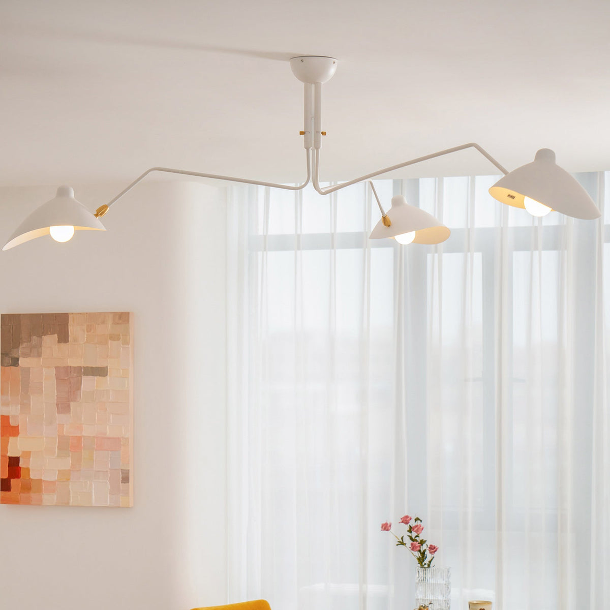 Adjustable Multi-Arm Spider Ceiling Lamp Industrial Design Brass Details Black White Scandinavian Modern | Sansoti