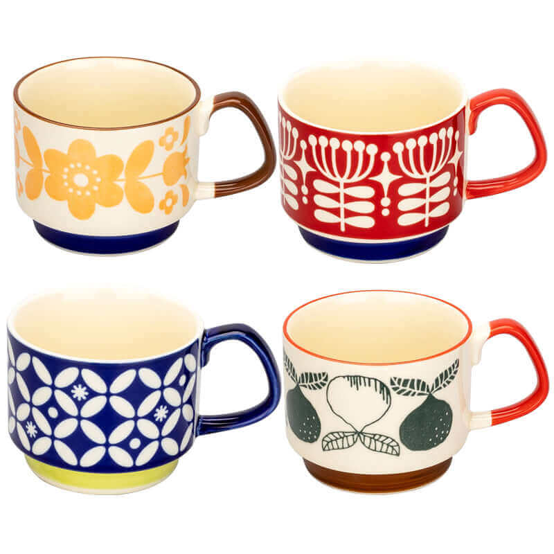 Ceramic Coffee Mug Retro Style 300ml Vintage Mid-Century Design Handle Tableware Drinking Cup Tea Coffee | Sansoti