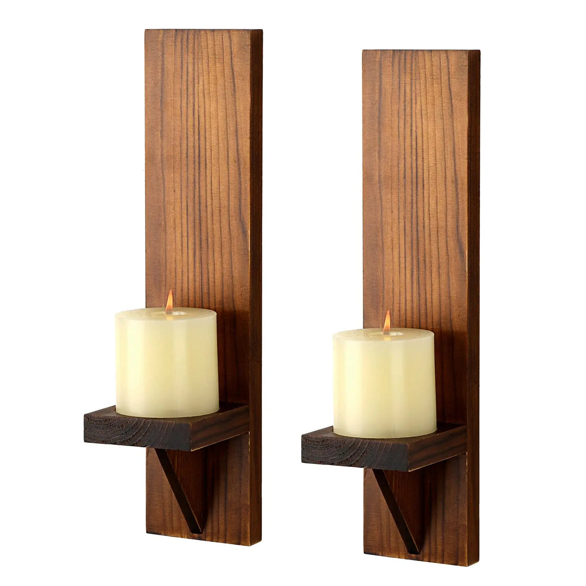 Japandi Wandkerzenhalter Holz Rustikal Set 2 Stück Wandmontage Kerzenhalter Wohnzimmer Schlafzimmer Vintage Wanddekoration Säulenkerzenhalter | Sansoti