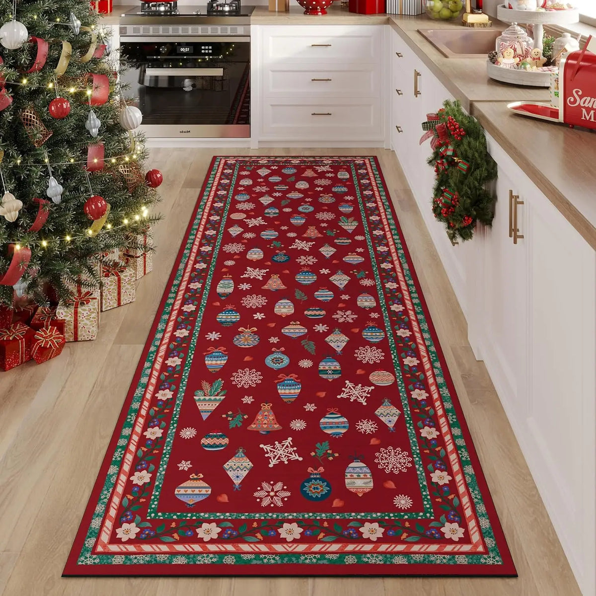 Non-Slip Runner with Floral Pattern, Washable Polyester, Rubber Backing, Hallway, Kitchen, Entryway, Living Room Decorative | Sansoti