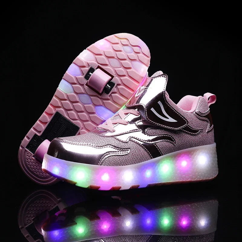 LED Rollschuhe Kinder Synthetisch Rosa mit Beleuchtung Rollschuhe Sneakers mit Rollen zum Spielen im Freien | Sansoti