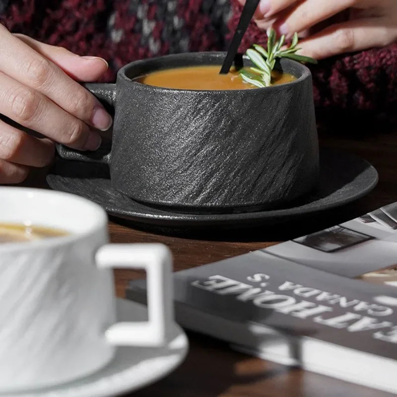 Ceramic Coffee Mug with Saucer – Scandinavian Tableware for Coffee and Tea | Sansoti