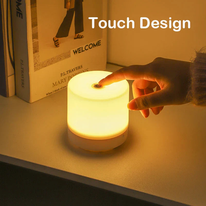 Lampe de nuit LED USB 8,5cm dimmable en ABS blanc, tactile, lampe de chevet pour chambre ou bureau, éclairage d'ambiance compact | Sansoti