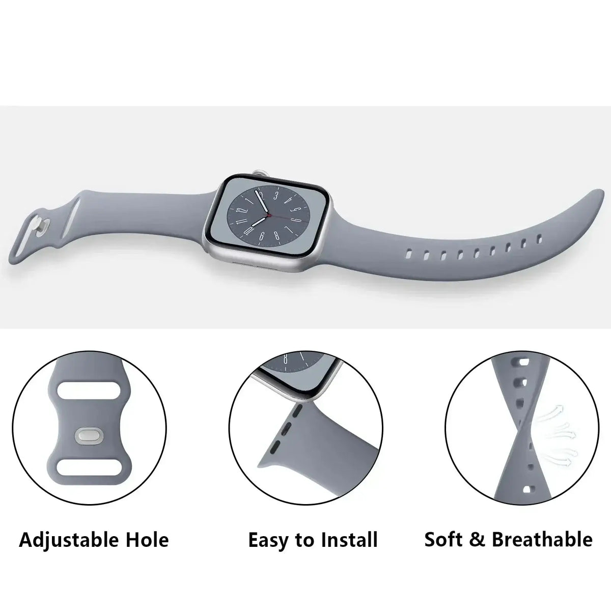 Silicone Smartwatch Band – Breathable Flexible Watch Band Adjustable Comfortable – For All Wrist Sizes | Sansoti